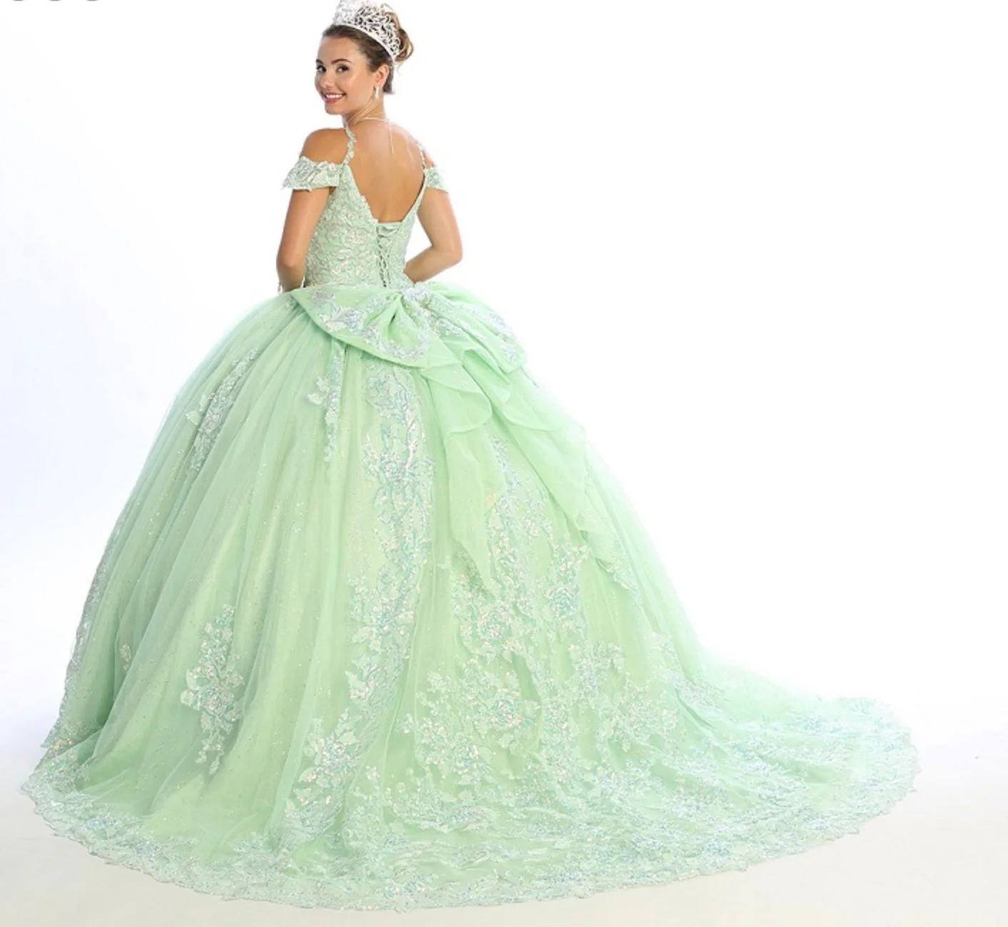 Chicas HF3089 Printed Glitter Royal BallDress Sweetheart Floral Tulle Dress - Image 3