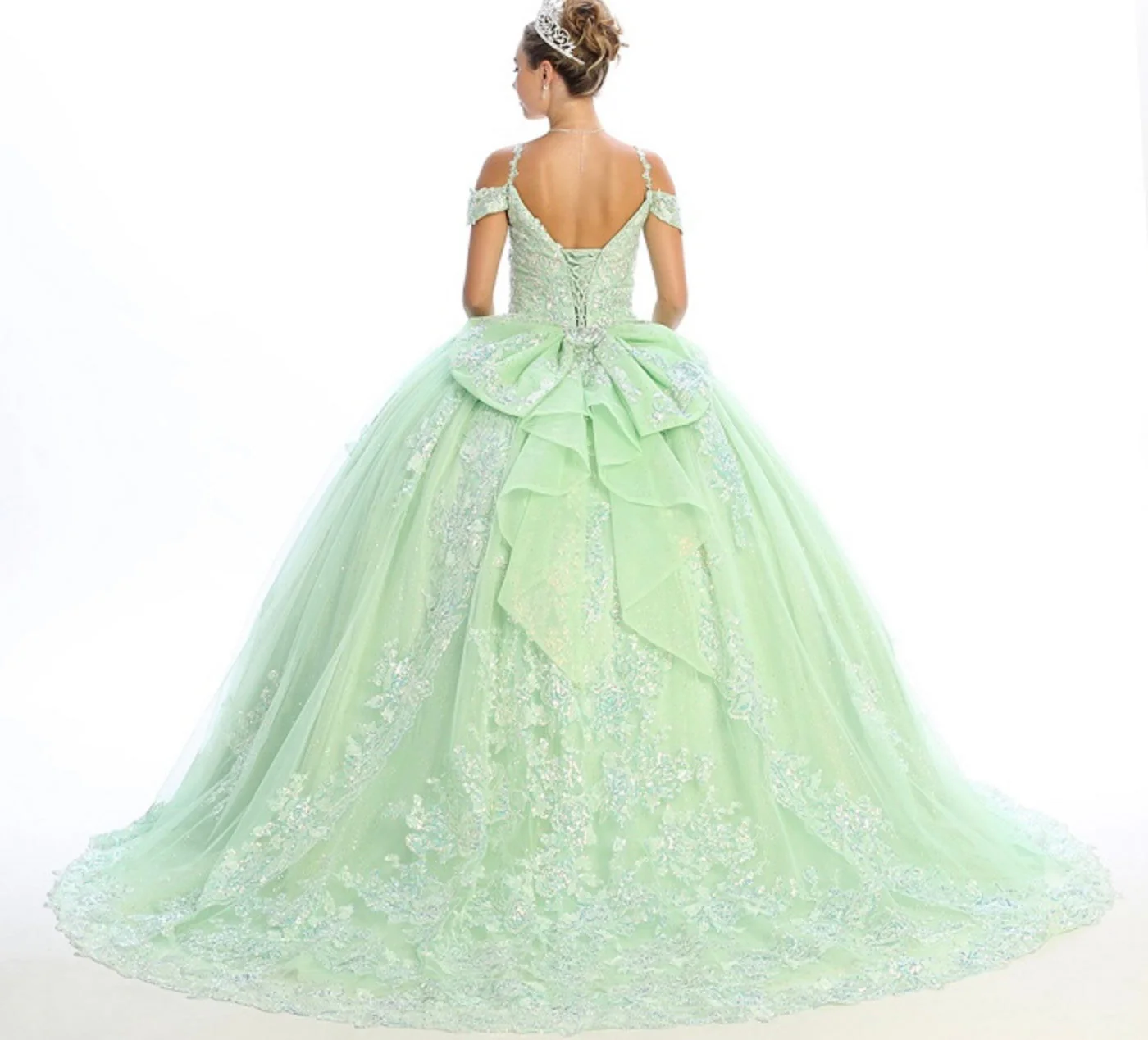 Chicas HF3089 Printed Glitter Royal BallDress Sweetheart Floral Tulle Dress - Image 4