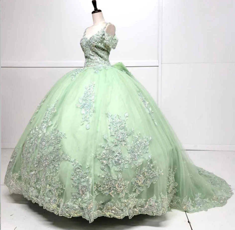 Chicas HF3089 Printed Glitter Royal BallDress Sweetheart Floral Tulle Dress - Image 6
