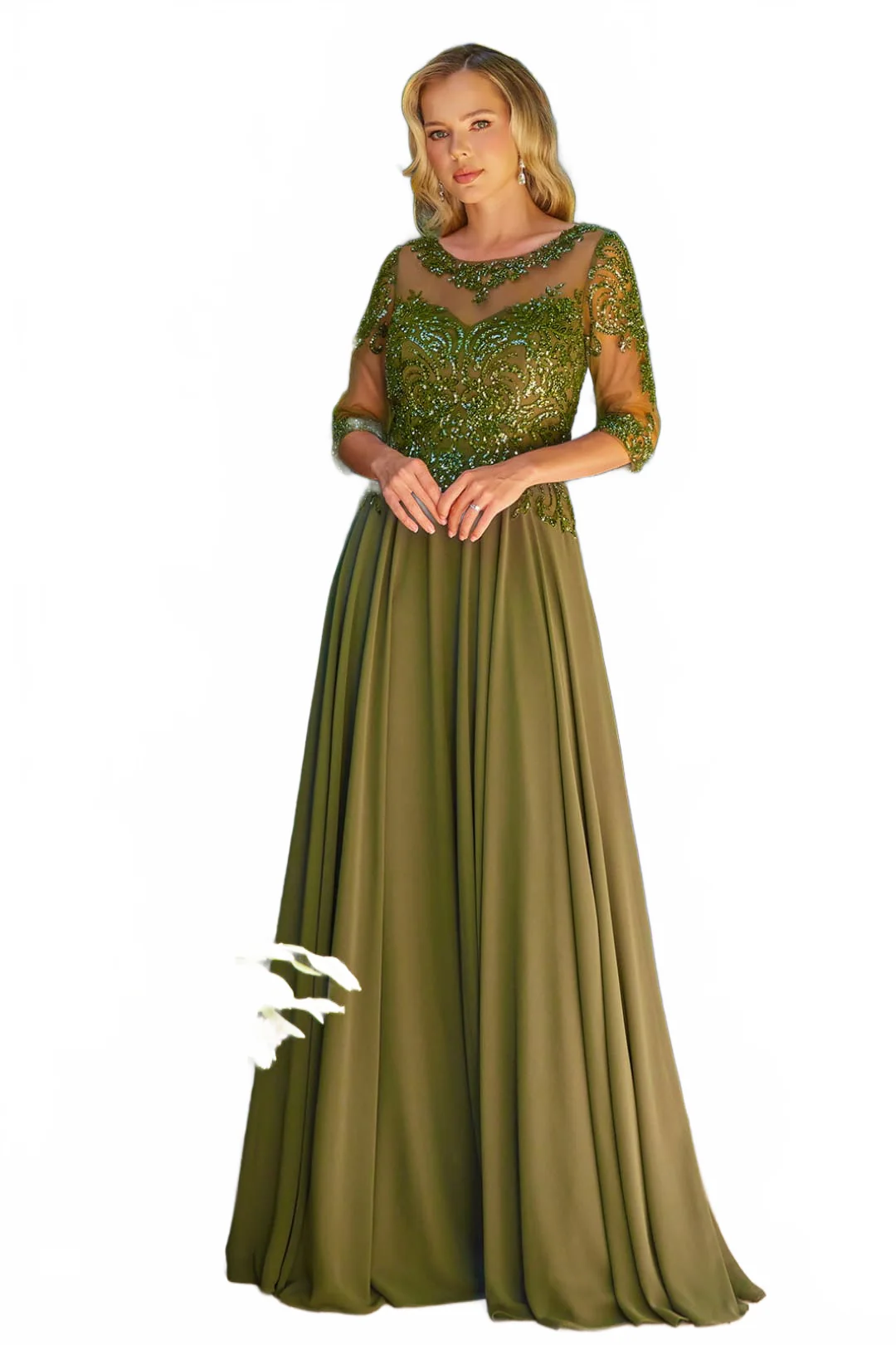 Chiffon Mid-Sleeve A-line Gown by GLS Gloria GL3599 - Image 13
