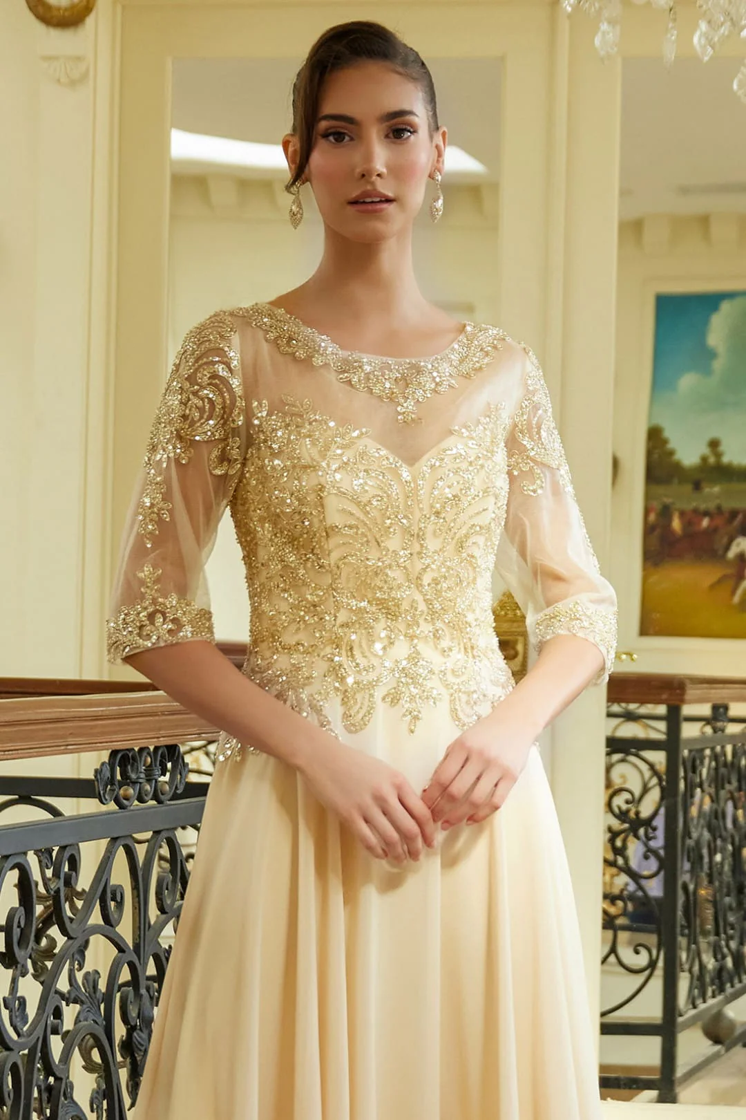 Chiffon Mid-Sleeve A-line Gown by GLS Gloria GL3599 - Image 7