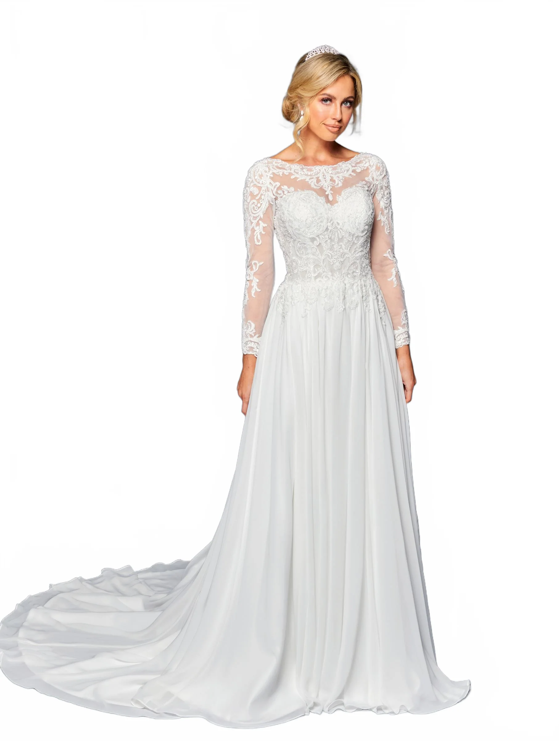 Chiffon Wedding Dresses | Long White Bridal Gown by 453 - Image 4