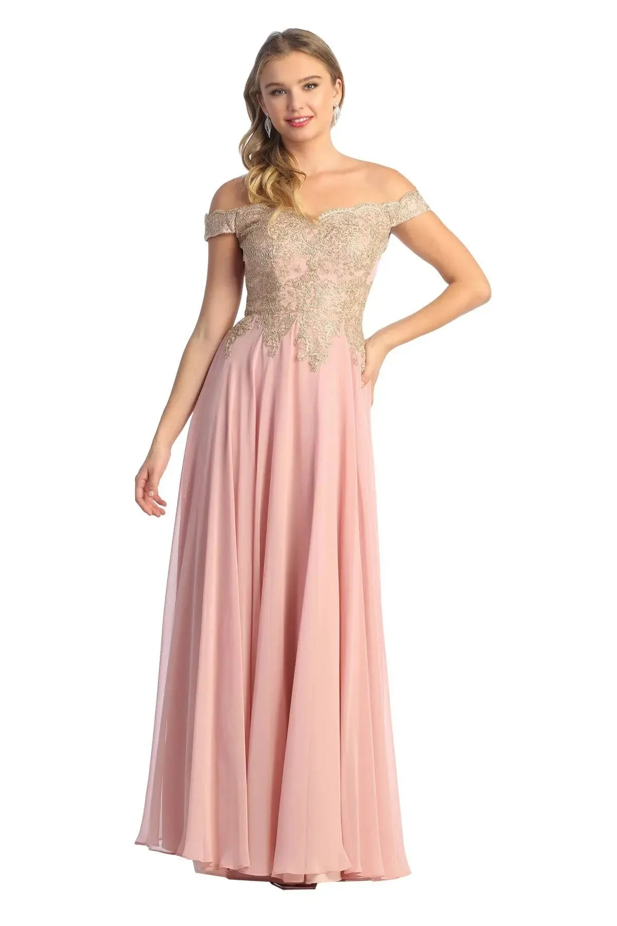 Cindy Collection 1599 Off Shoulder Lace Sequin Embroidered A-Line Dress