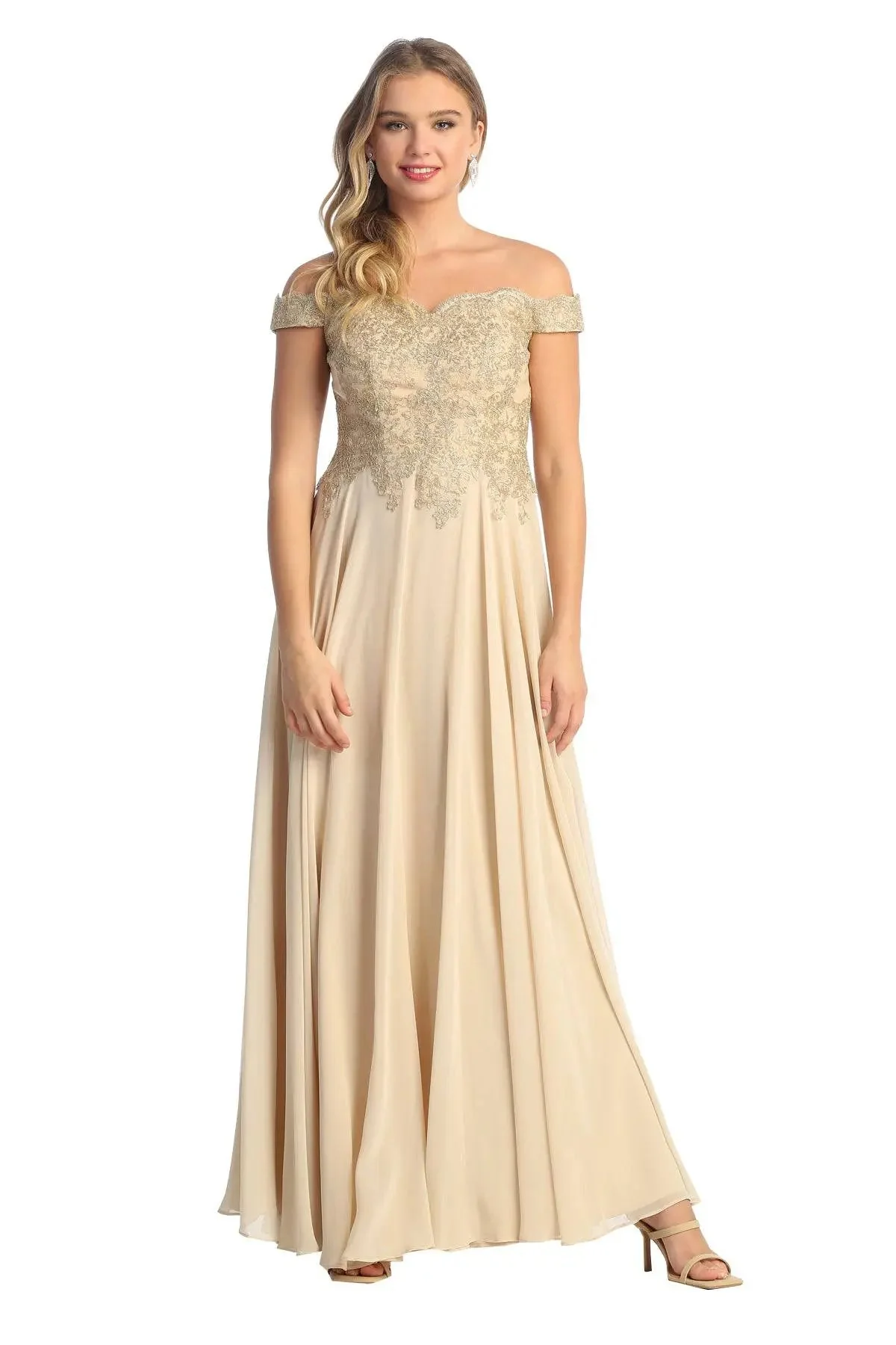 Cindy Collection 1599 Off Shoulder Lace Sequin Embroidered A-Line Dress - Image 2