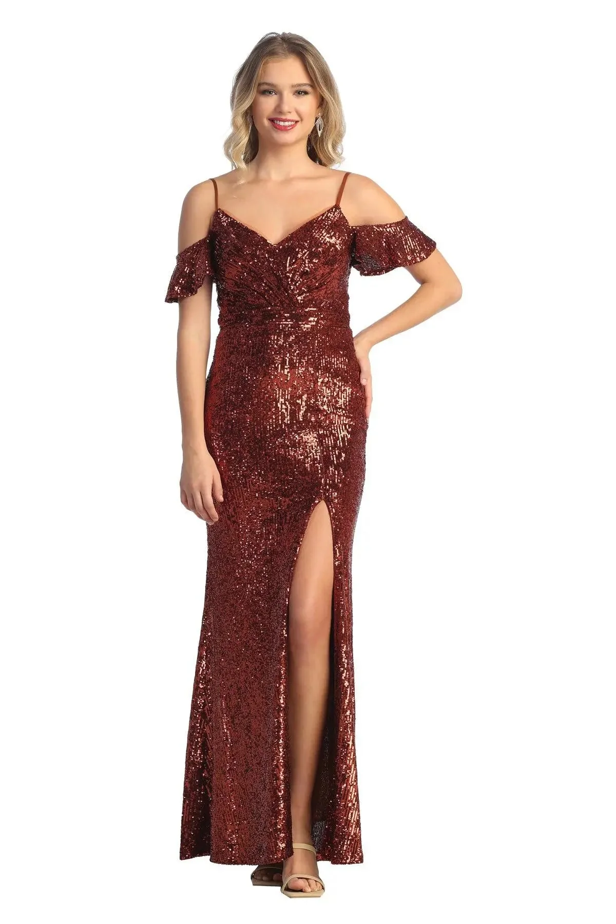 Cindy Collection 1660 Off Shoulder Full Sequin Dress with Sparkling Detail - Image 3