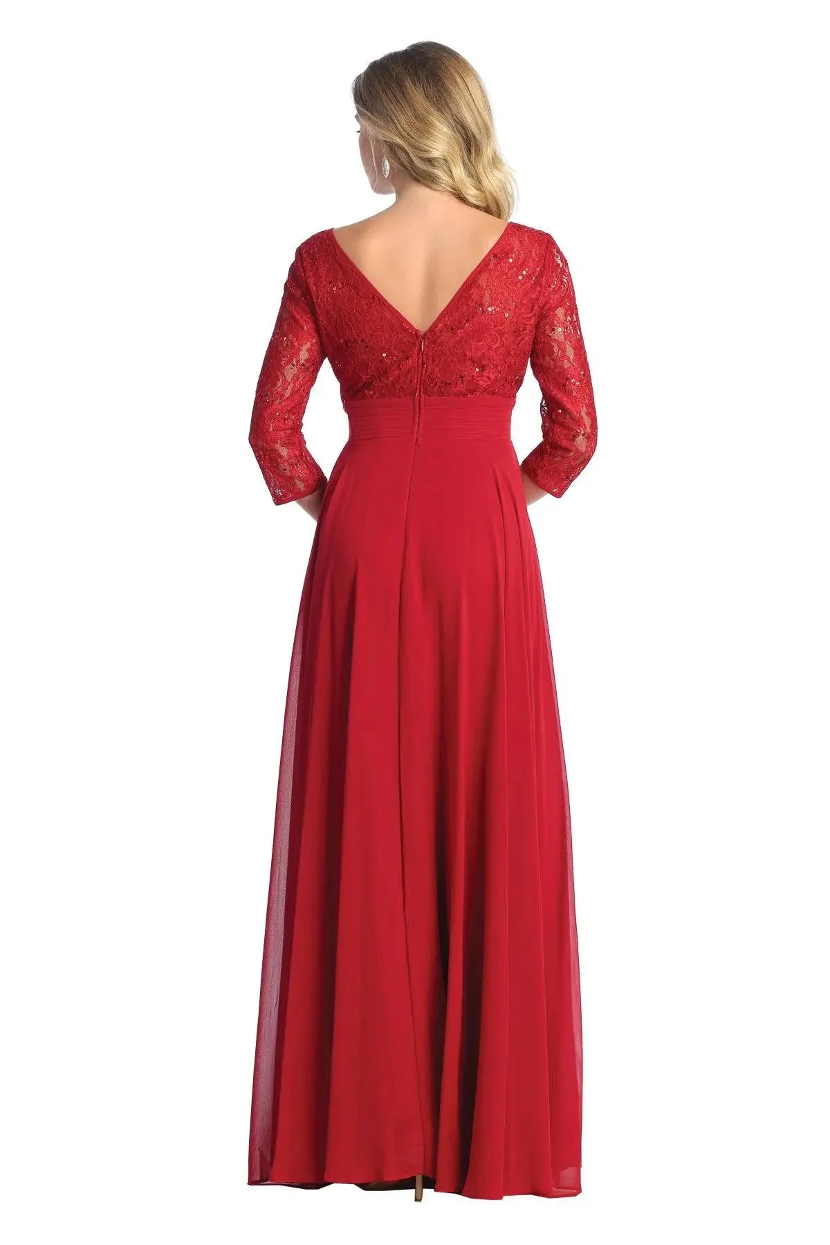 Cindy Collection 1748 Lace-Panel 3/4 Sleeve Smooth Knit A-Line Dress - Image 3