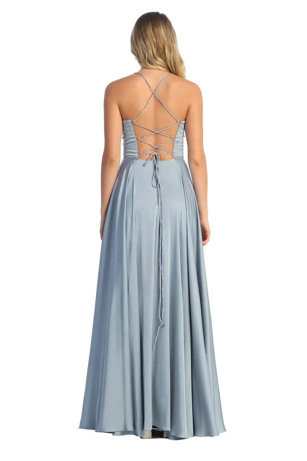 Cindy Collection 1757 Structured Satin A-Line Corset Dress with Pleated Bust - Image 2