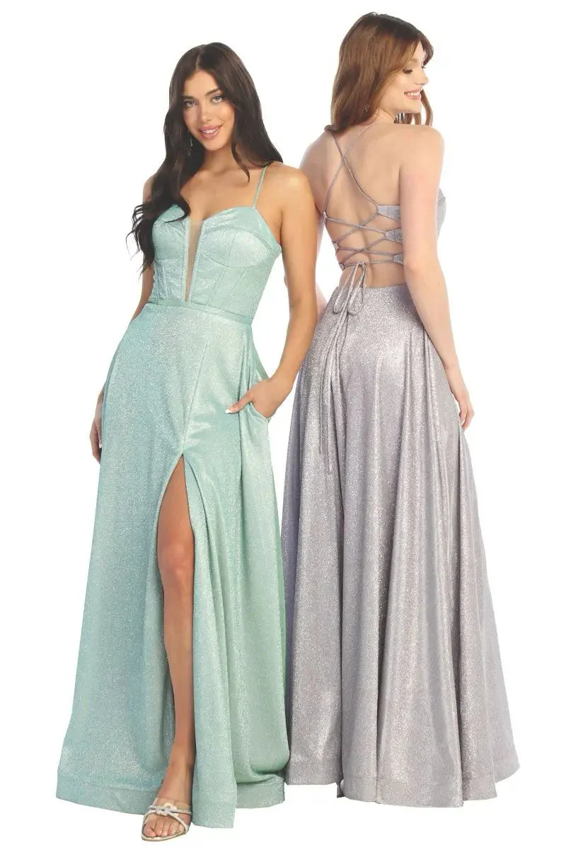 Cindy Collection 1804 Shimmer Open Back Woven Dress with Pockets
