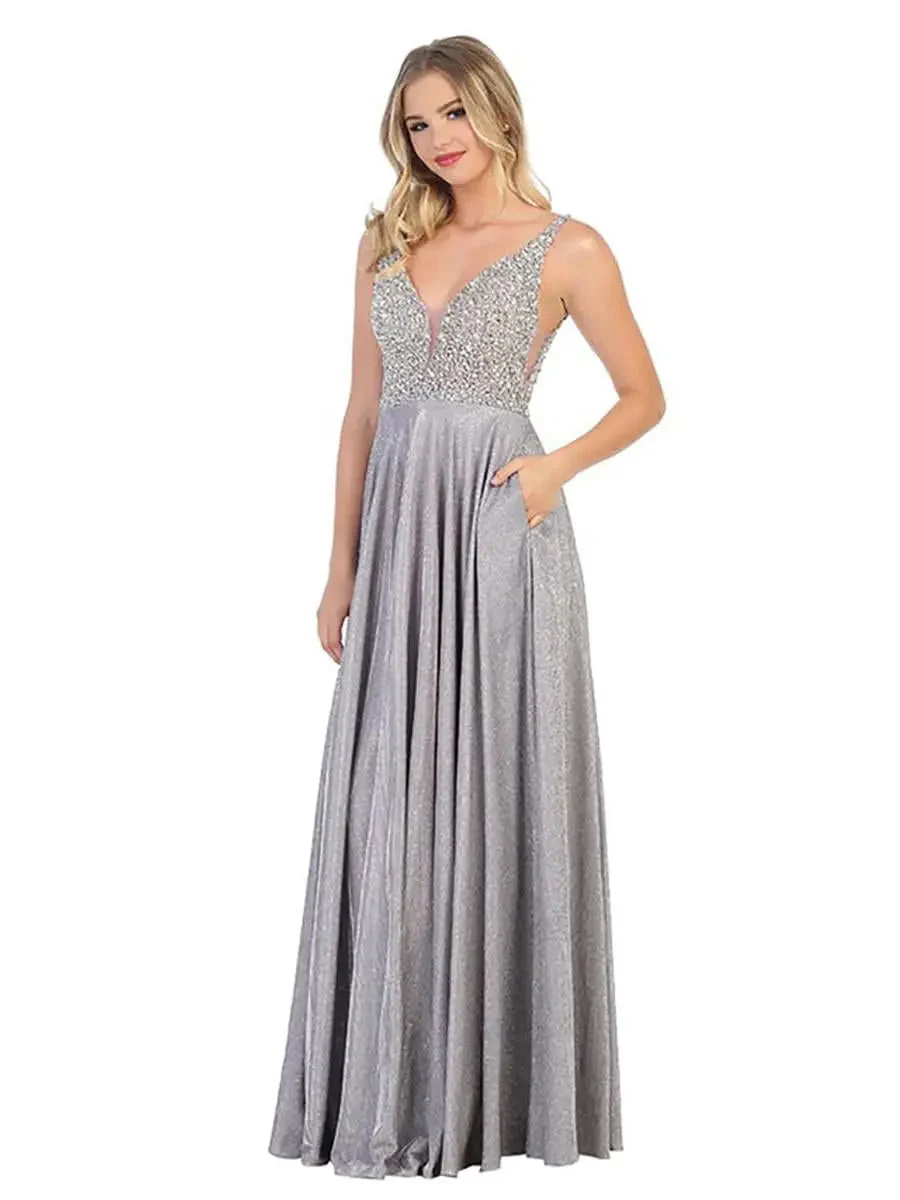 Cindy Collection 50403 Shimmering Bust Chiffon A-Line Dress with Elegant Details