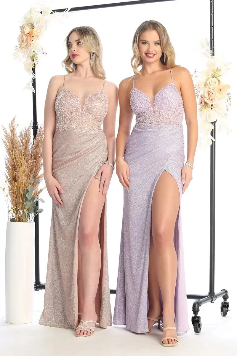 Cindy Collection 50476 Sparkling Slit Leg Woven Dress with Elegant Detailing - Image 2