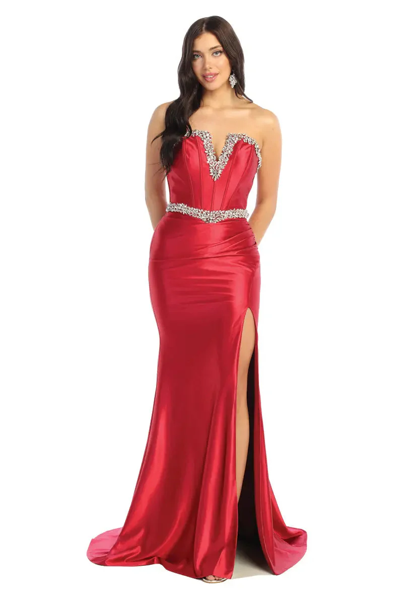 Cindy Collection 50496 Strapless Rhinestone Embellished Woven Dress