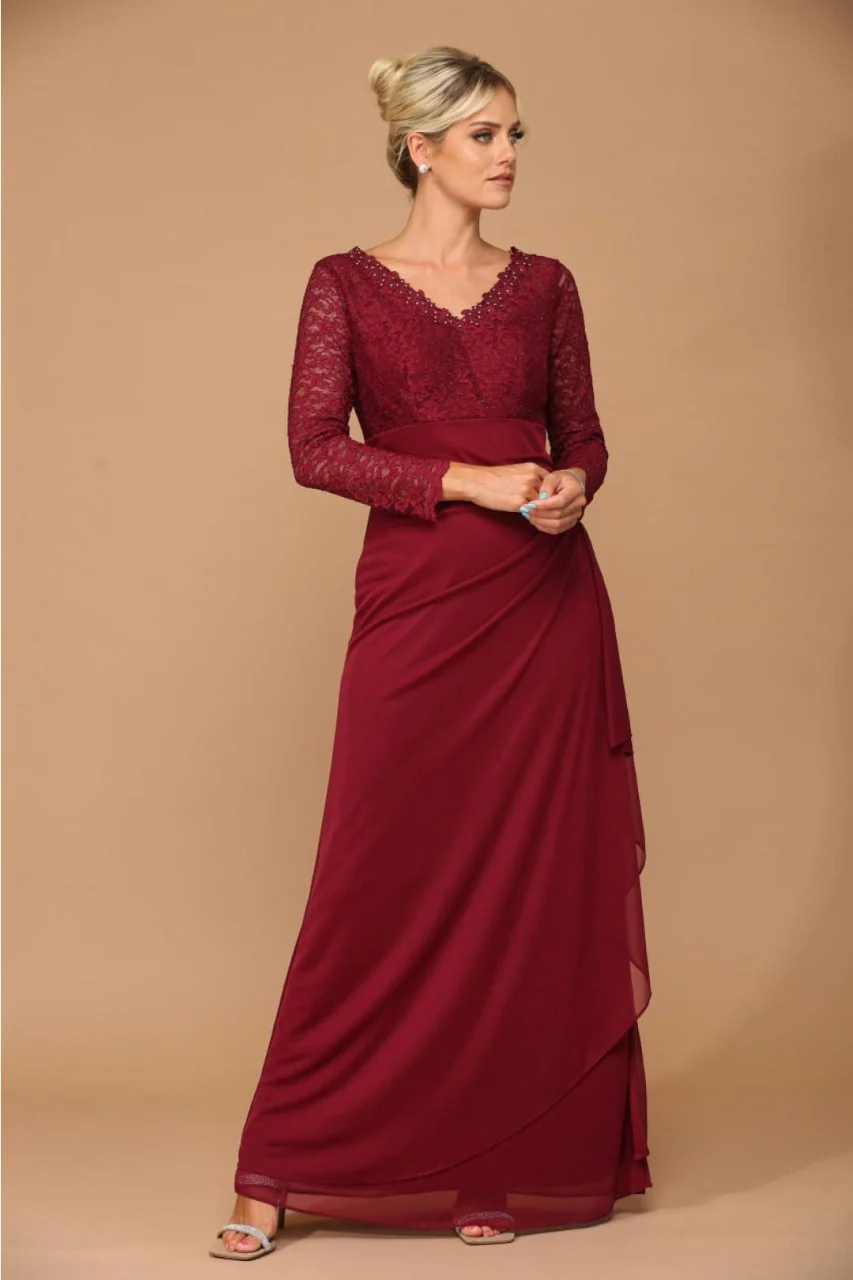 V-Neck Long Lace Gown Mother of the Groom Dress - Image 14