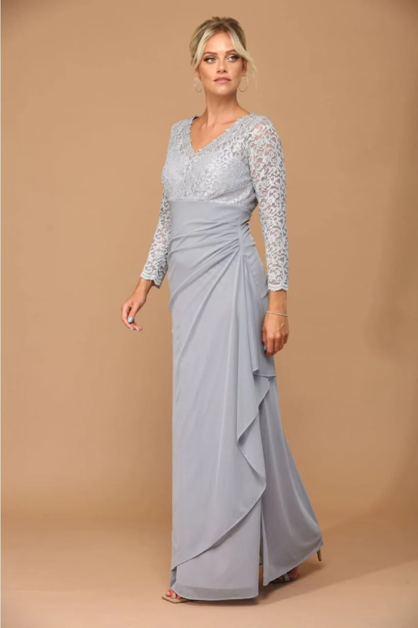 V-Neck Long Lace Gown Mother of the Groom Dress - Image 8
