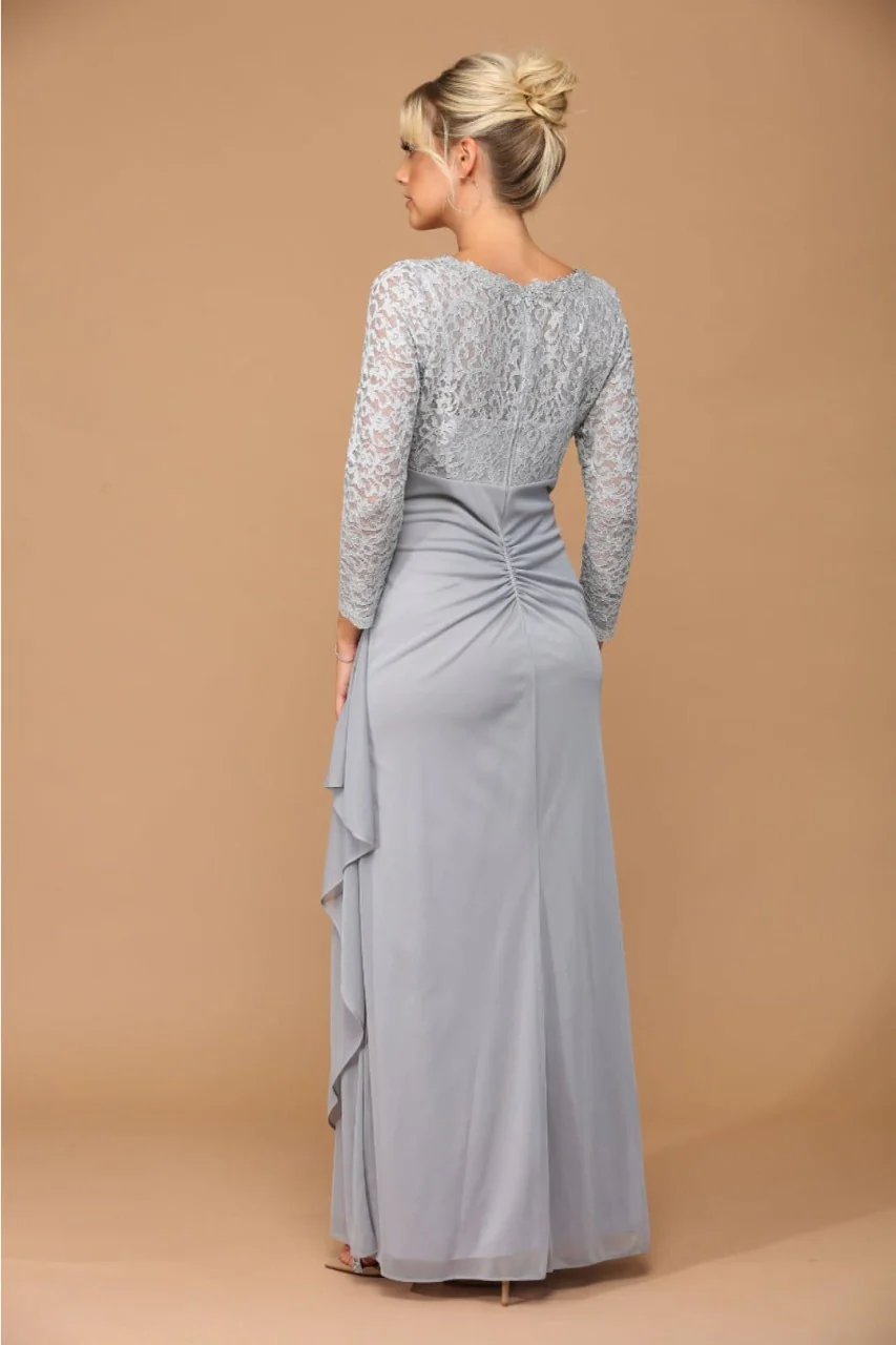V-Neck Long Lace Gown Mother of the Groom Dress - Image 9