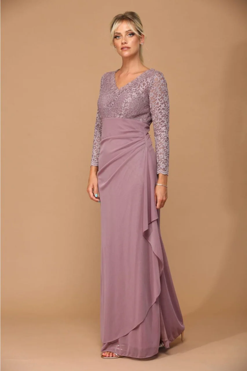 V-Neck Long Lace Gown Mother of the Groom Dress - Image 10