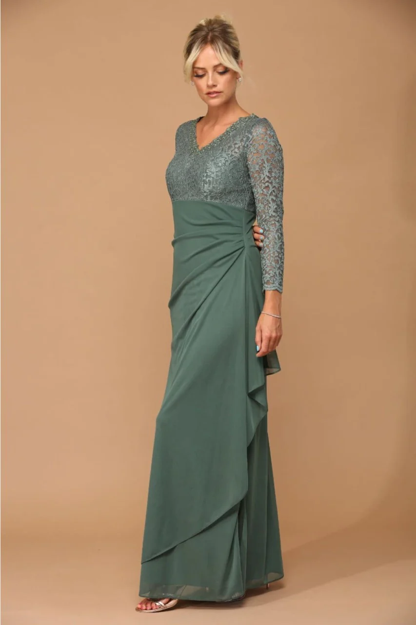 V-Neck Long Lace Gown Mother of the Groom Dress - Image 12