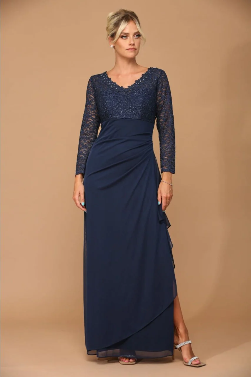 V-Neck Long Lace Gown Mother of the Groom Dress - Image 13