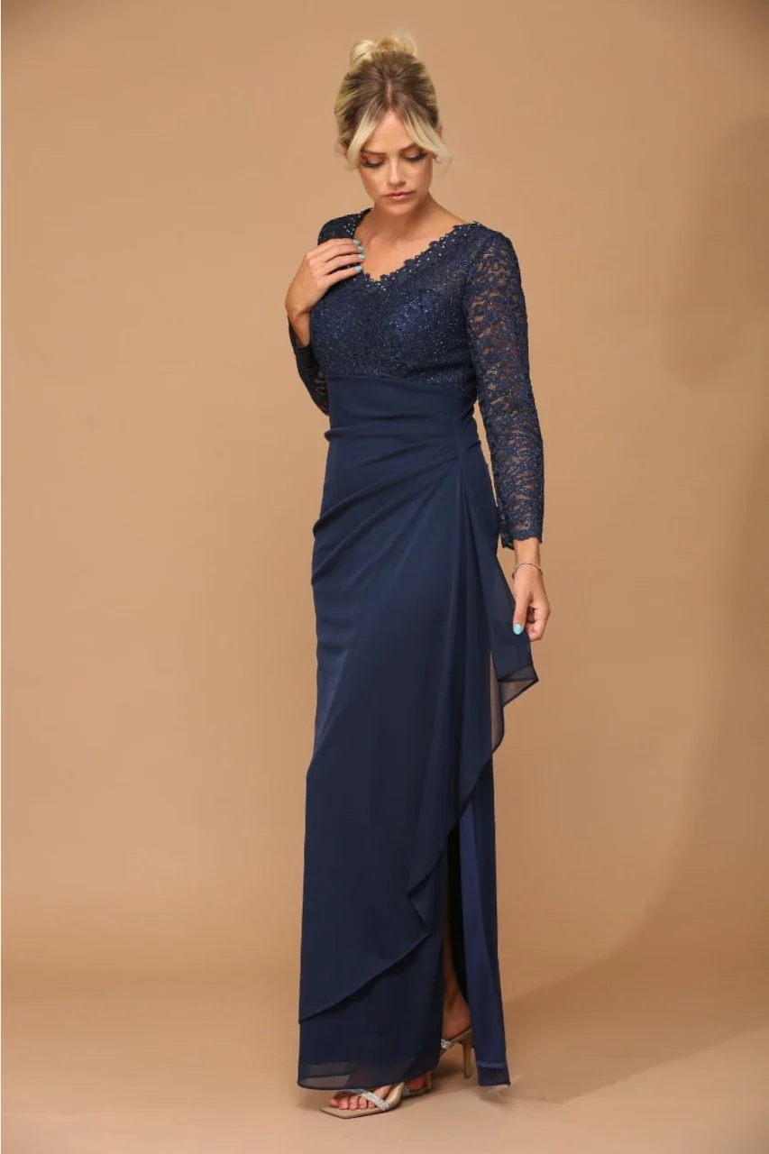V-Neck Long Lace Gown Mother of the Groom Dress - Image 15