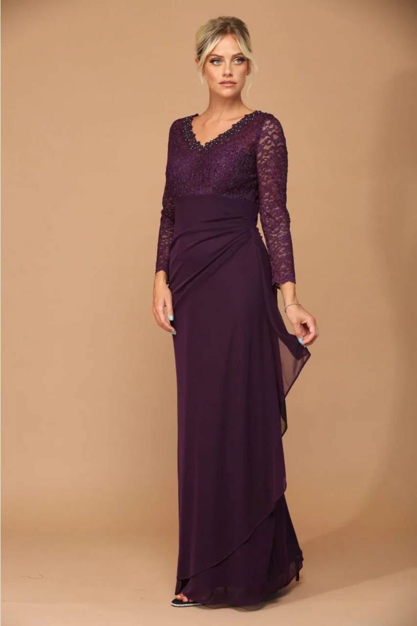 V-Neck Long Lace Gown Mother of the Groom Dress - Image 16