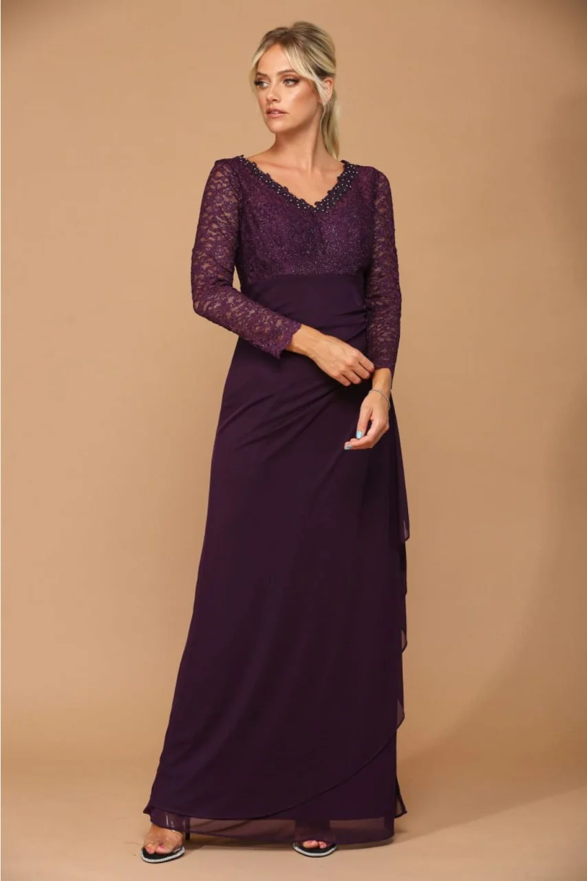 V-Neck Long Lace Gown Mother of the Groom Dress - Image 17