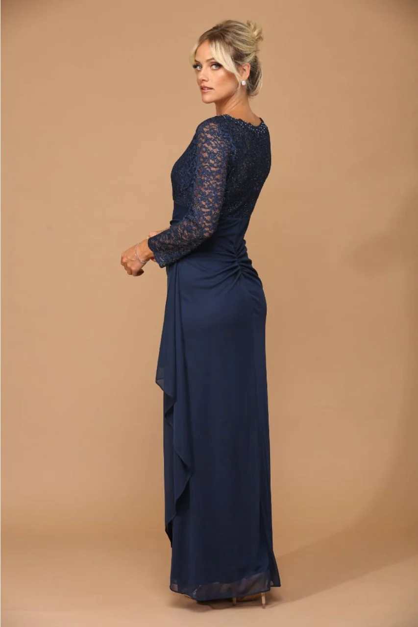 V-Neck Long Lace Gown Mother of the Groom Dress - Image 18