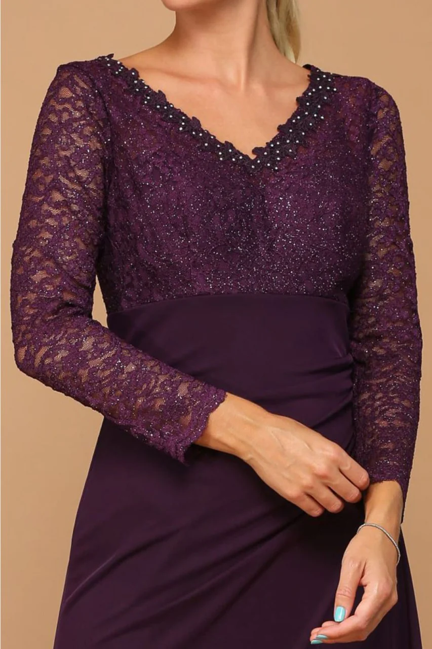 V-Neck Long Lace Gown Mother of the Groom Dress - Image 19