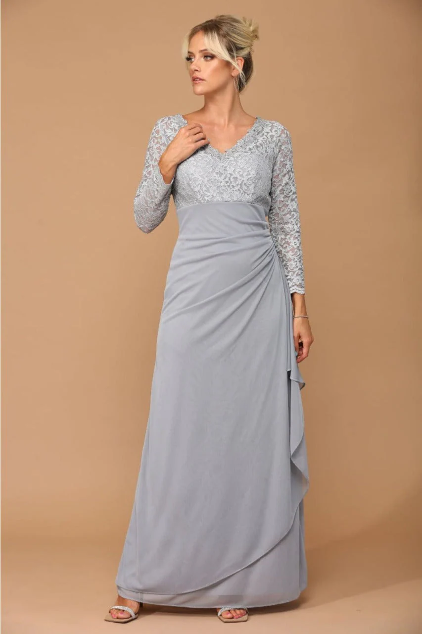 V-Neck Long Lace Gown Mother of the Groom Dress - Image 6