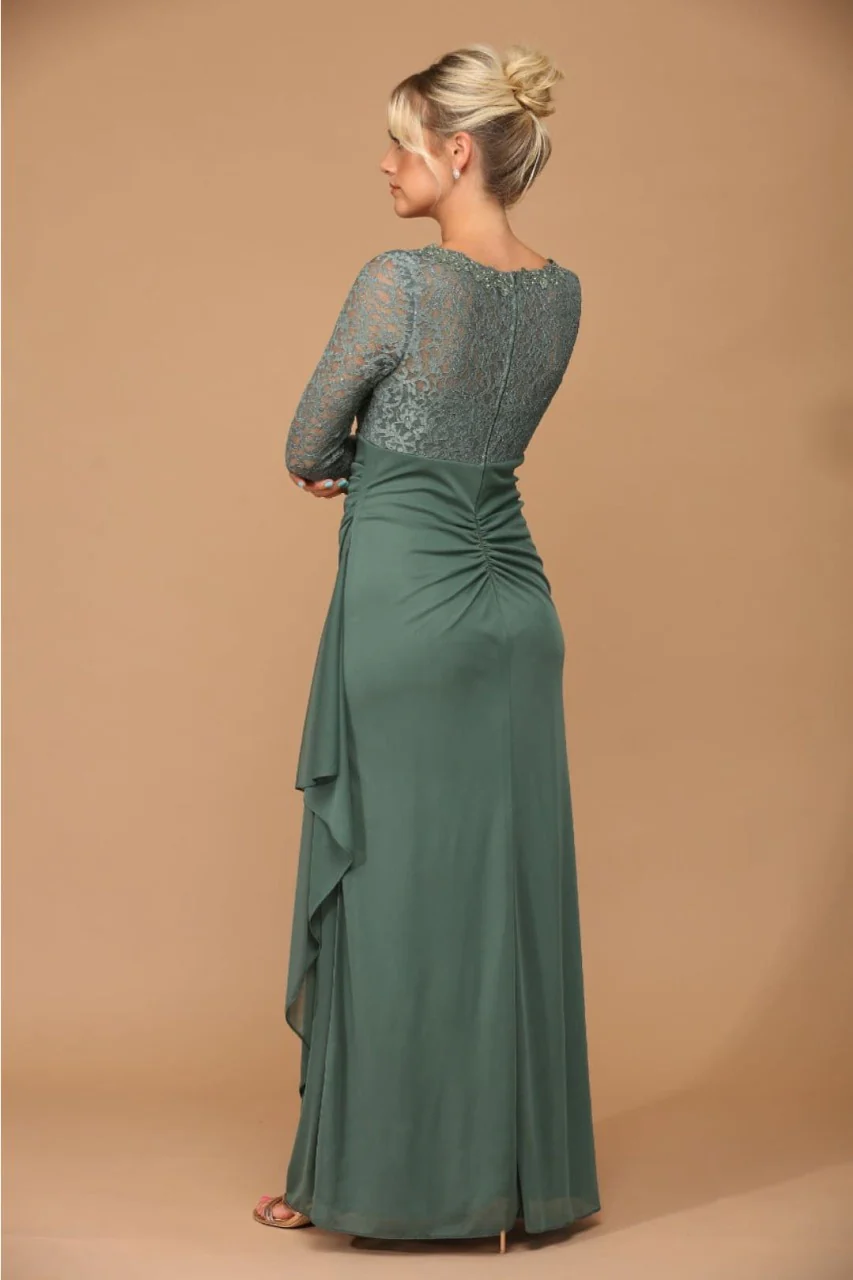 V-Neck Long Lace Gown Mother of the Groom Dress - Image 7