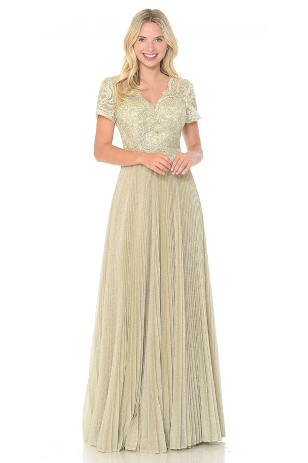 Clearance Champagne Gold Size L Mother Of The Bride Short Sleeve Gown By Lenovia 8139 - Image 13