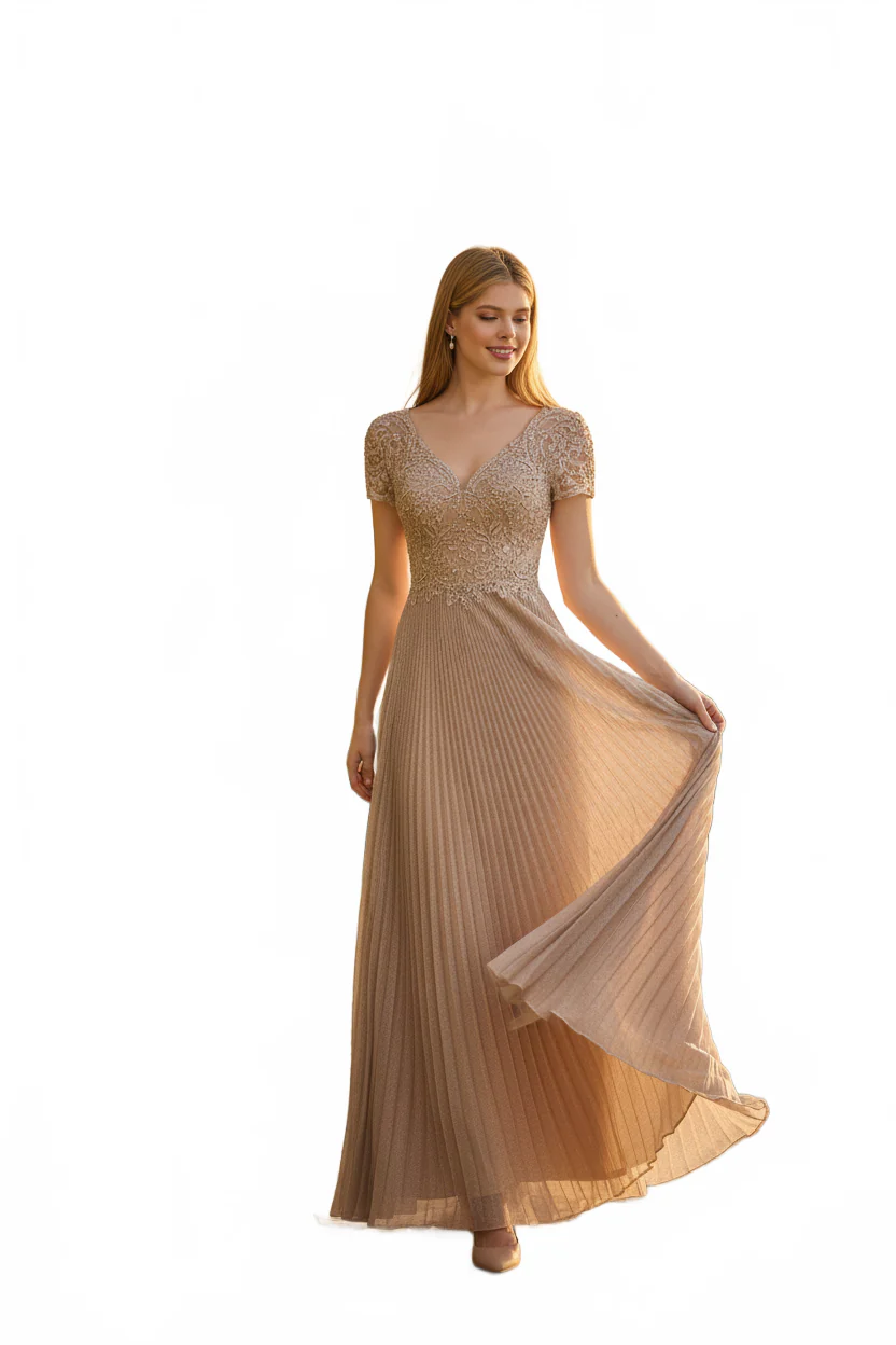 Clearance Champagne Gold Size L Mother Of The Bride Short Sleeve Gown By Lenovia 8139 - Image 21