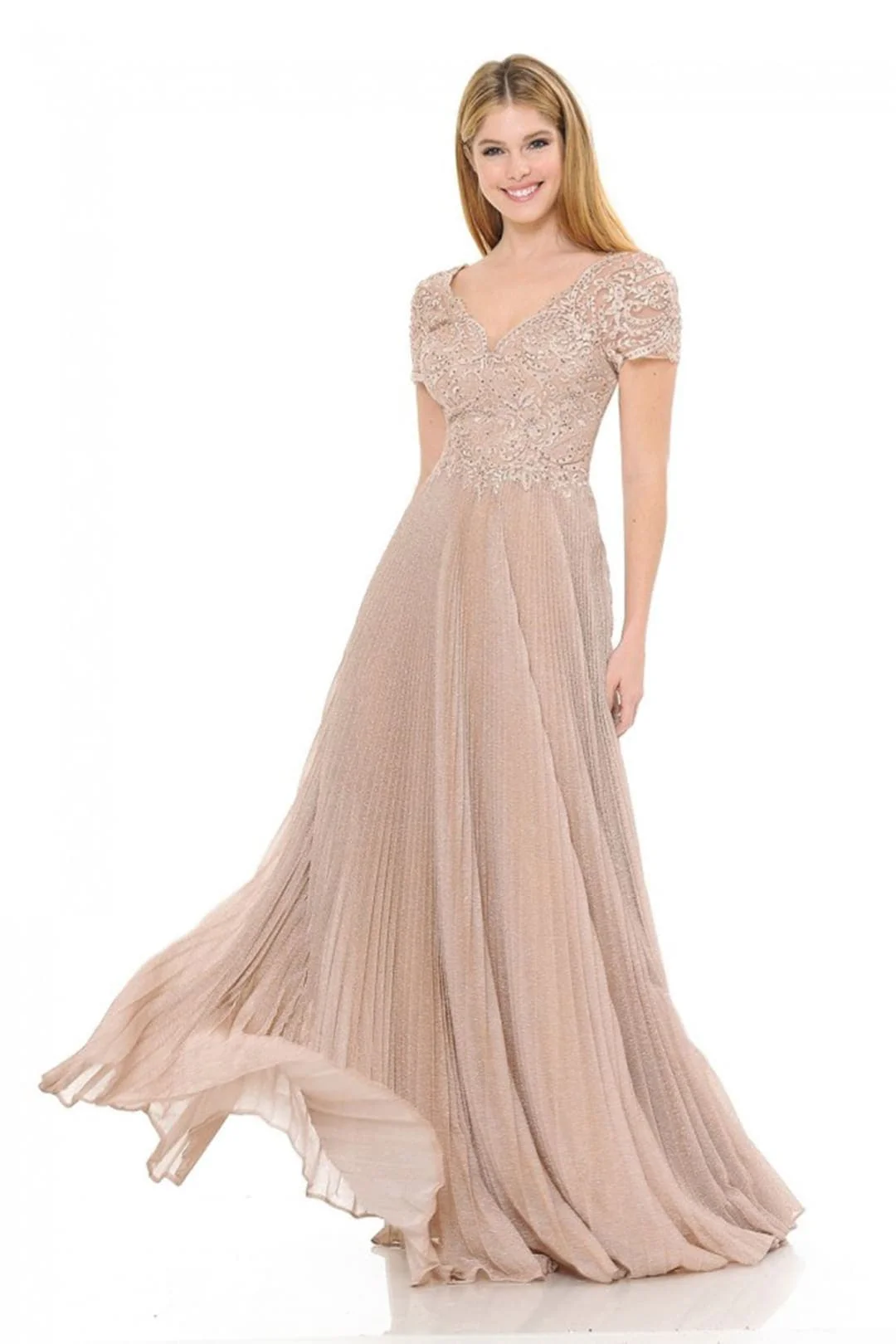 Clearance Champagne Gold Size L Mother Of The Bride Short Sleeve Gown By Lenovia 8139 - Image 9