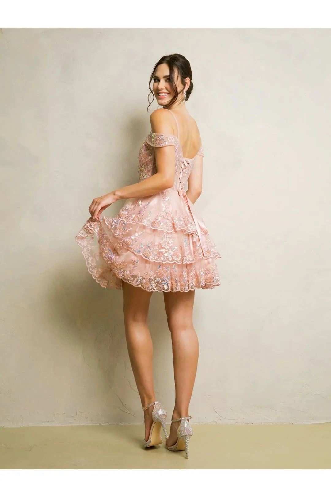 Clearance Champagne Size 2XL Short A-Line Lace Cocktail Dress By Eva USA 5288 - Image 7
