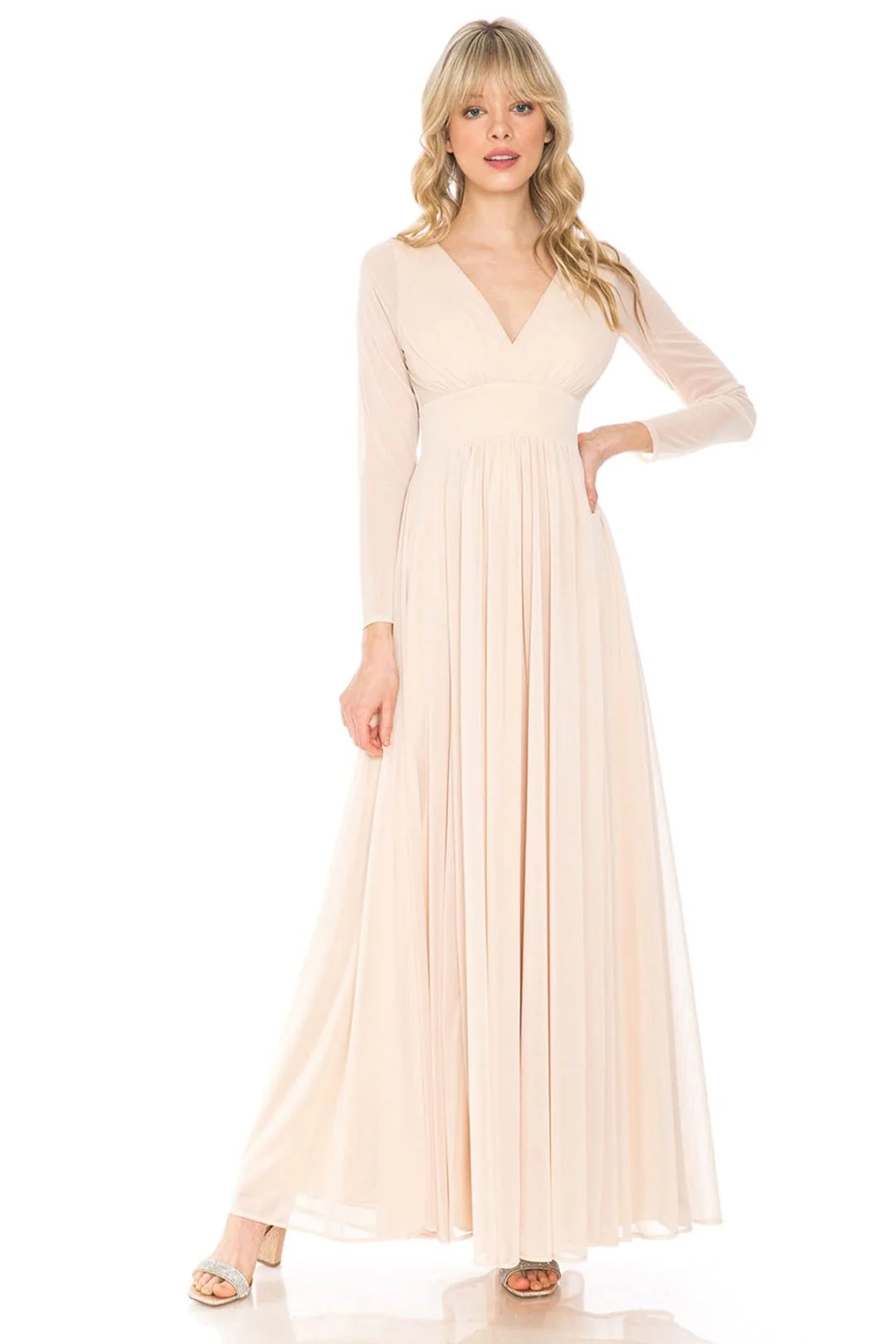 Clearance Champagne Size L Long Sleeve Sheer Mother Of The Bride Dress By Lenovia 5234 - Image 11