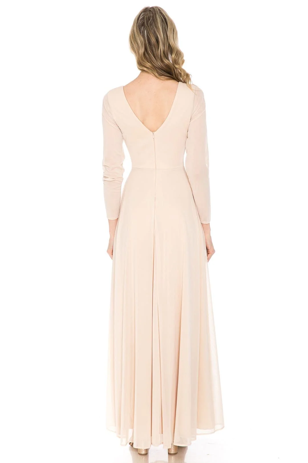 Clearance Champagne Size L Long Sleeve Sheer Mother Of The Bride Dress By Lenovia 5234 - Image 12