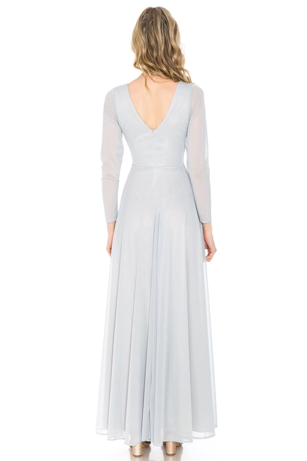 Clearance Champagne Size L Long Sleeve Sheer Mother Of The Bride Dress By Lenovia 5234 - Image 13