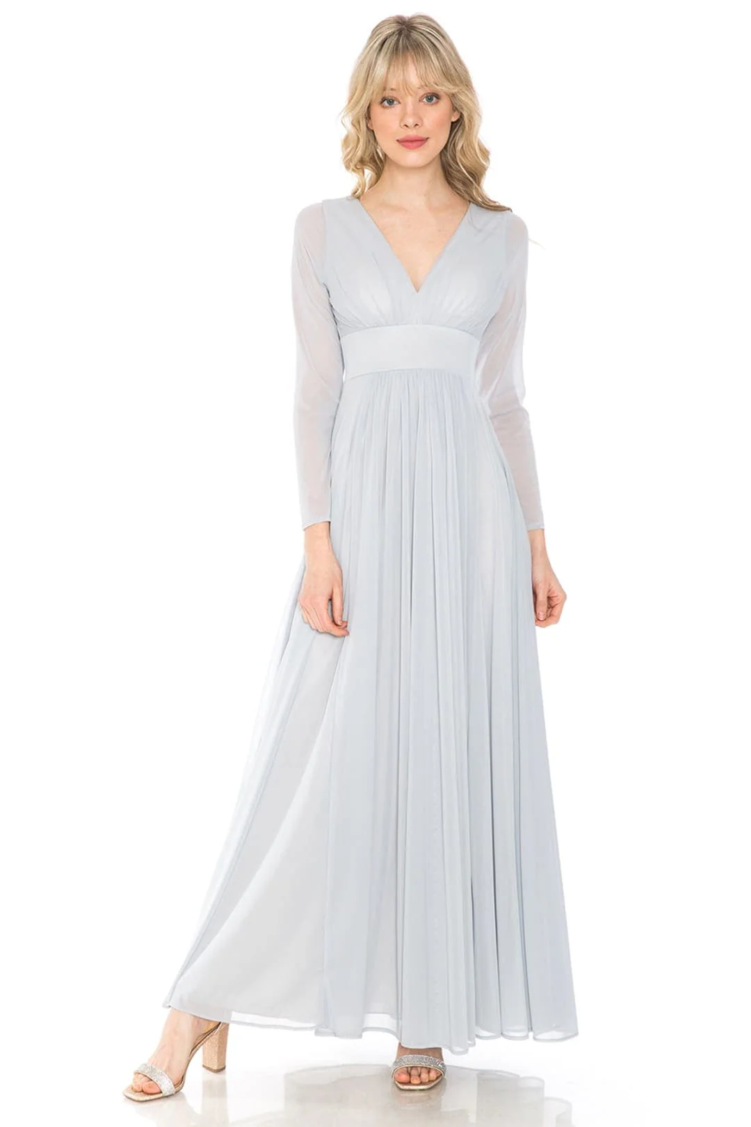 Clearance Champagne Size L Long Sleeve Sheer Mother Of The Bride Dress By Lenovia 5234 - Image 14