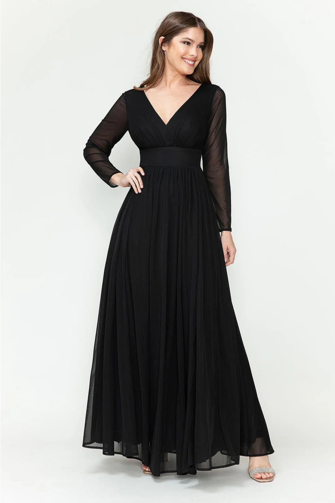 Clearance Champagne Size L Long Sleeve Sheer Mother Of The Bride Dress By Lenovia 5234 - Image 15