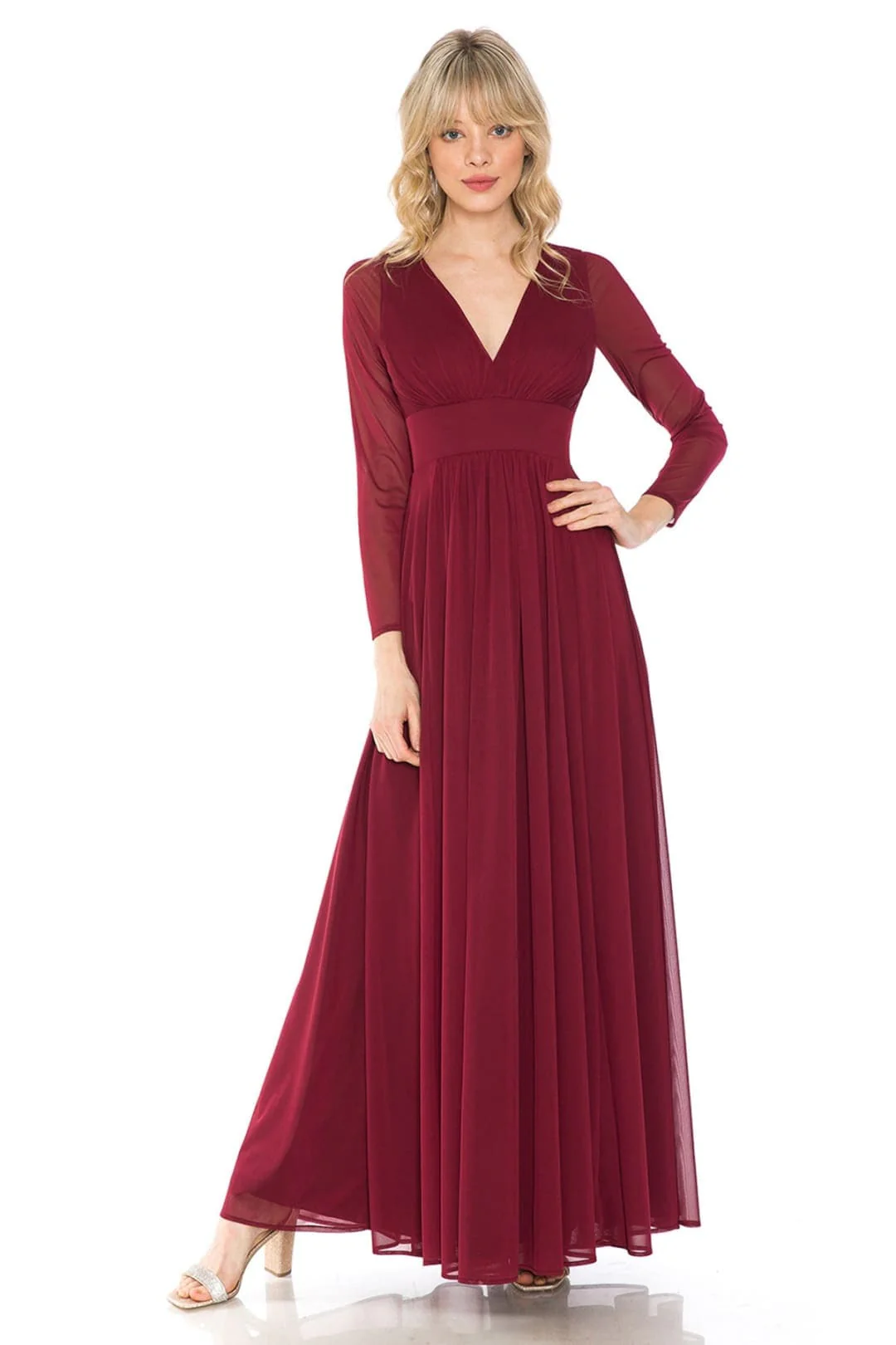 Clearance Champagne Size L Long Sleeve Sheer Mother Of The Bride Dress By Lenovia 5234 - Image 16