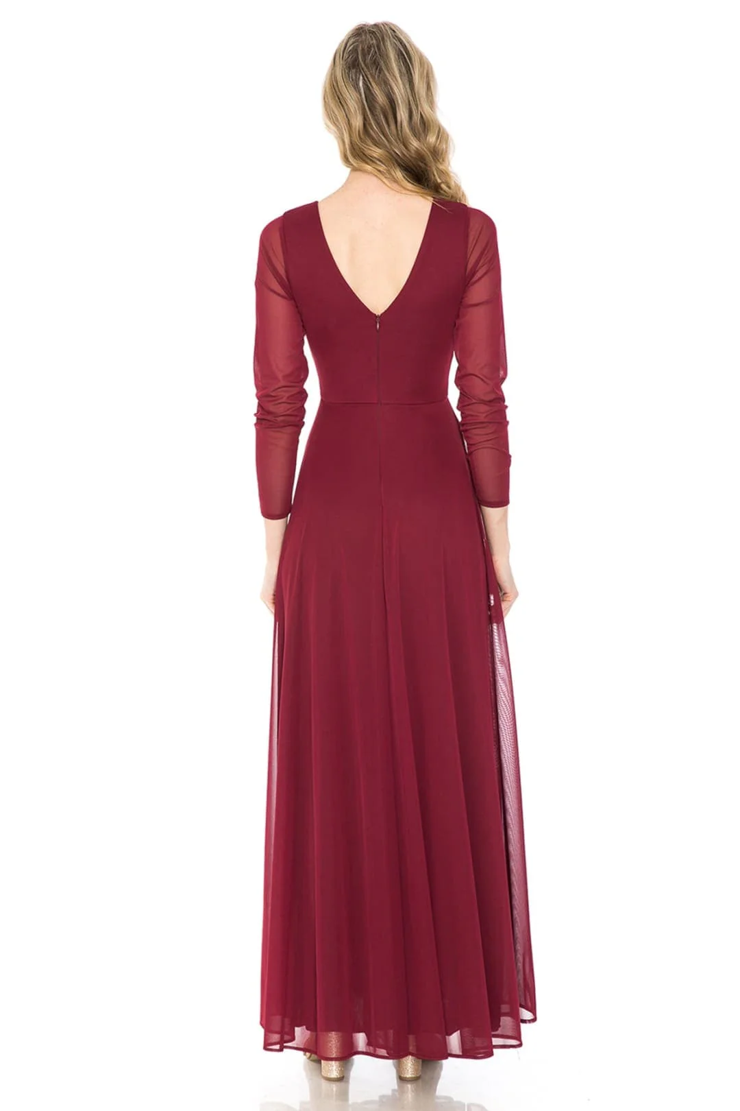 Clearance Champagne Size L Long Sleeve Sheer Mother Of The Bride Dress By Lenovia 5234 - Image 17