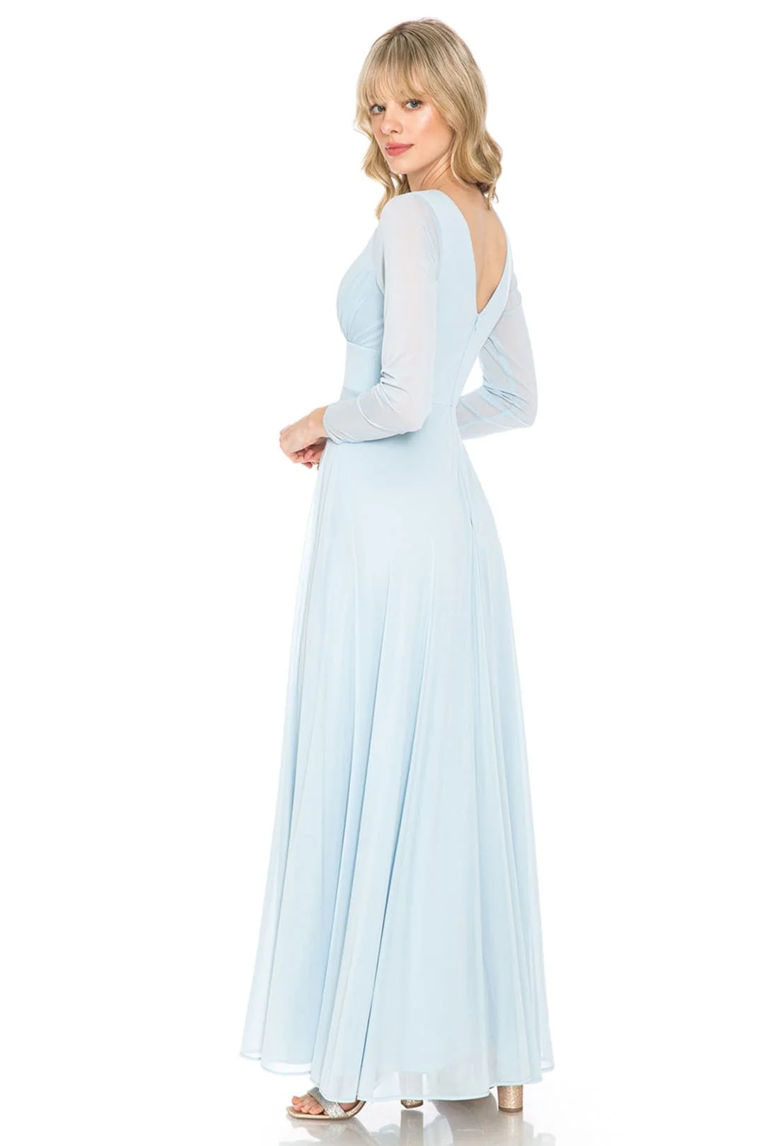 Clearance Champagne Size L Long Sleeve Sheer Mother Of The Bride Dress By Lenovia 5234 - Image 19