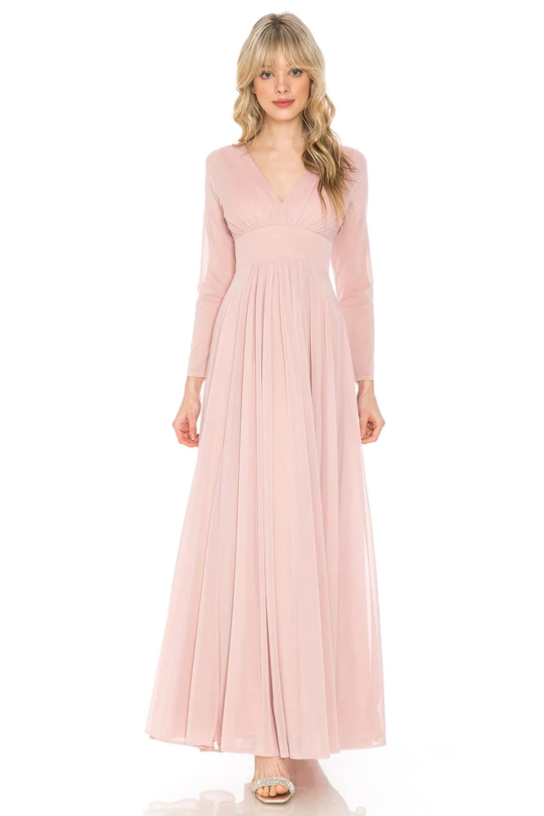 Clearance Champagne Size L Long Sleeve Sheer Mother Of The Bride Dress By Lenovia 5234 - Image 22