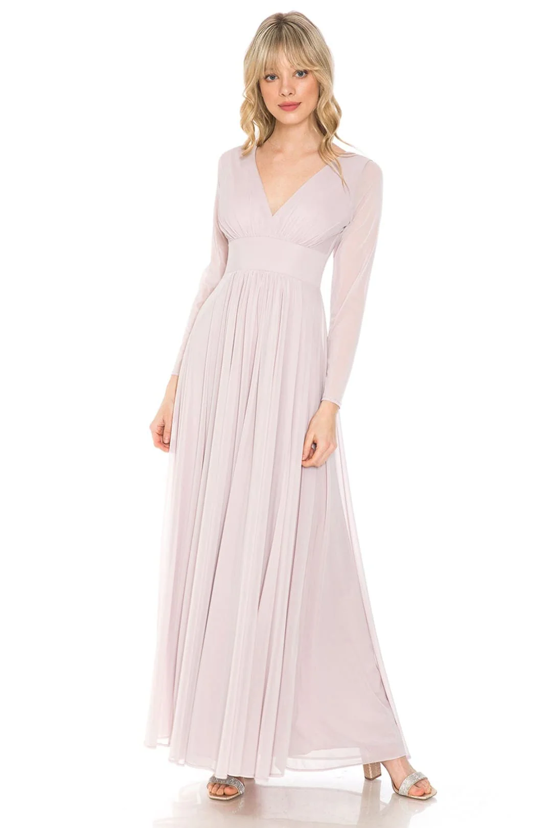 Clearance Champagne Size L Long Sleeve Sheer Mother Of The Bride Dress By Lenovia 5234 - Image 24