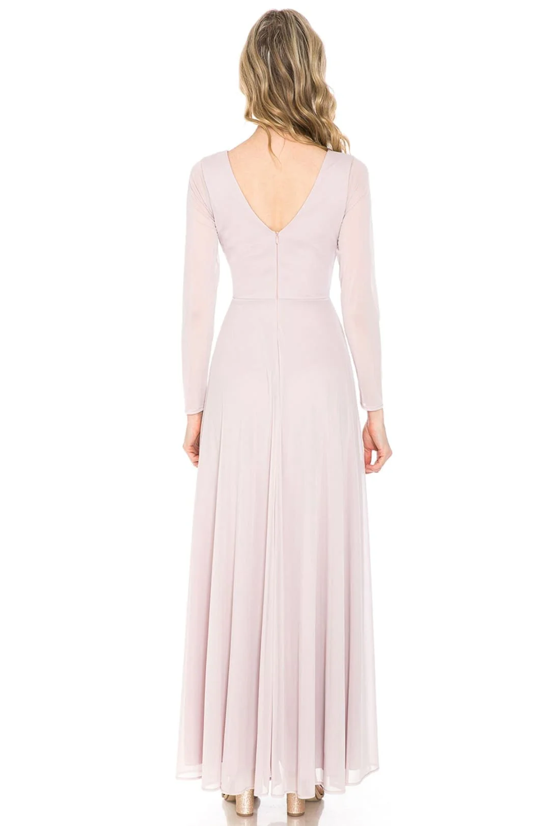 Clearance Champagne Size L Long Sleeve Sheer Mother Of The Bride Dress By Lenovia 5234 - Image 25