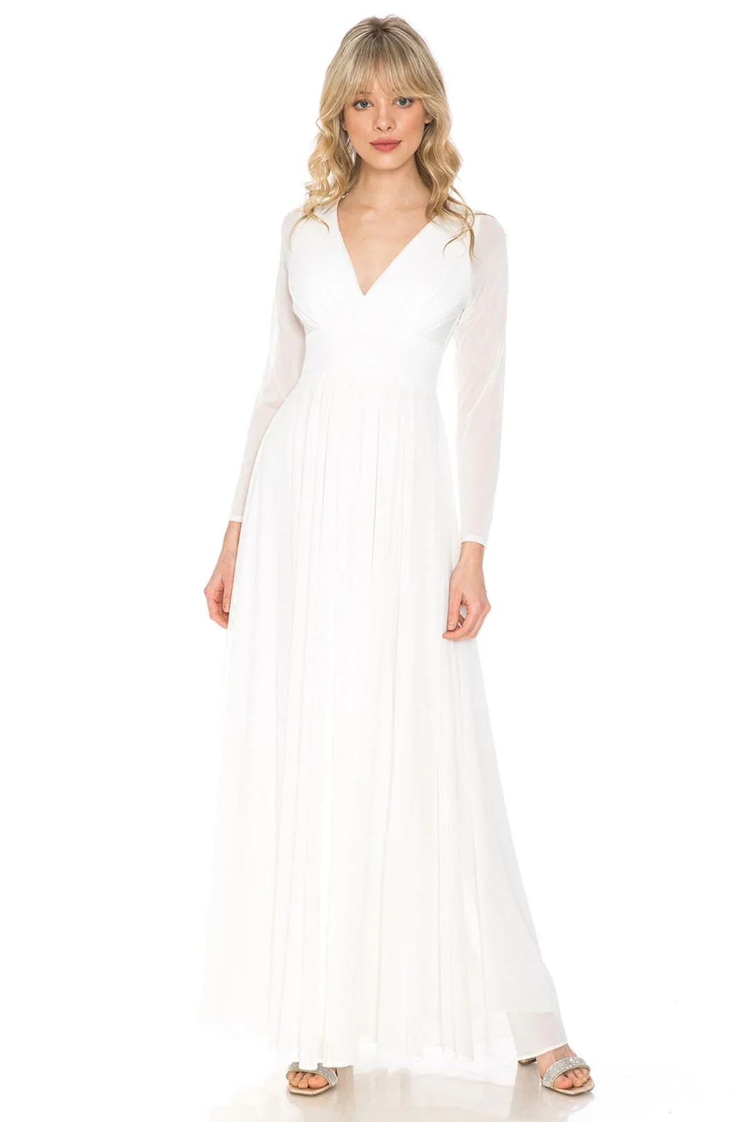 Clearance Champagne Size L Long Sleeve Sheer Mother Of The Bride Dress By Lenovia 5234 - Image 26