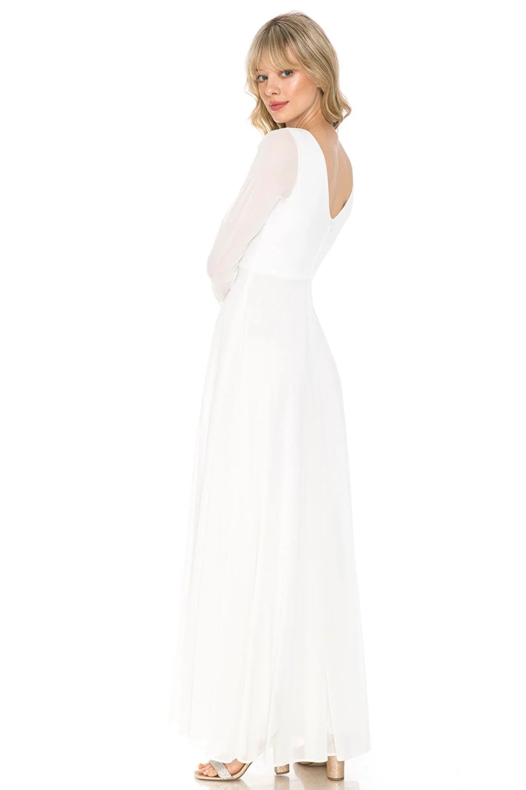 Clearance Champagne Size L Long Sleeve Sheer Mother Of The Bride Dress By Lenovia 5234 - Image 27