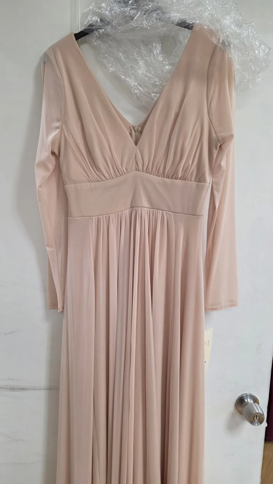 Clearance Champagne Size L Long Sleeve Sheer Mother Of The Bride Dress By Lenovia 5234 - Image 3