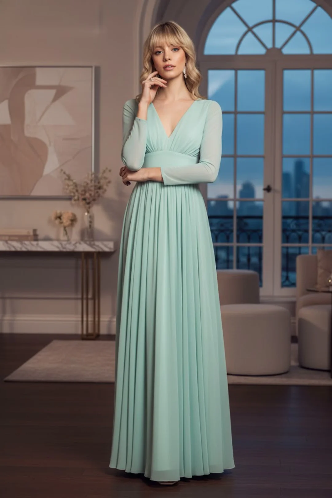Black Bridesmaid Dresses-Inexpensive Lenovia 5234 Long Sleeve Sheer - Image 9