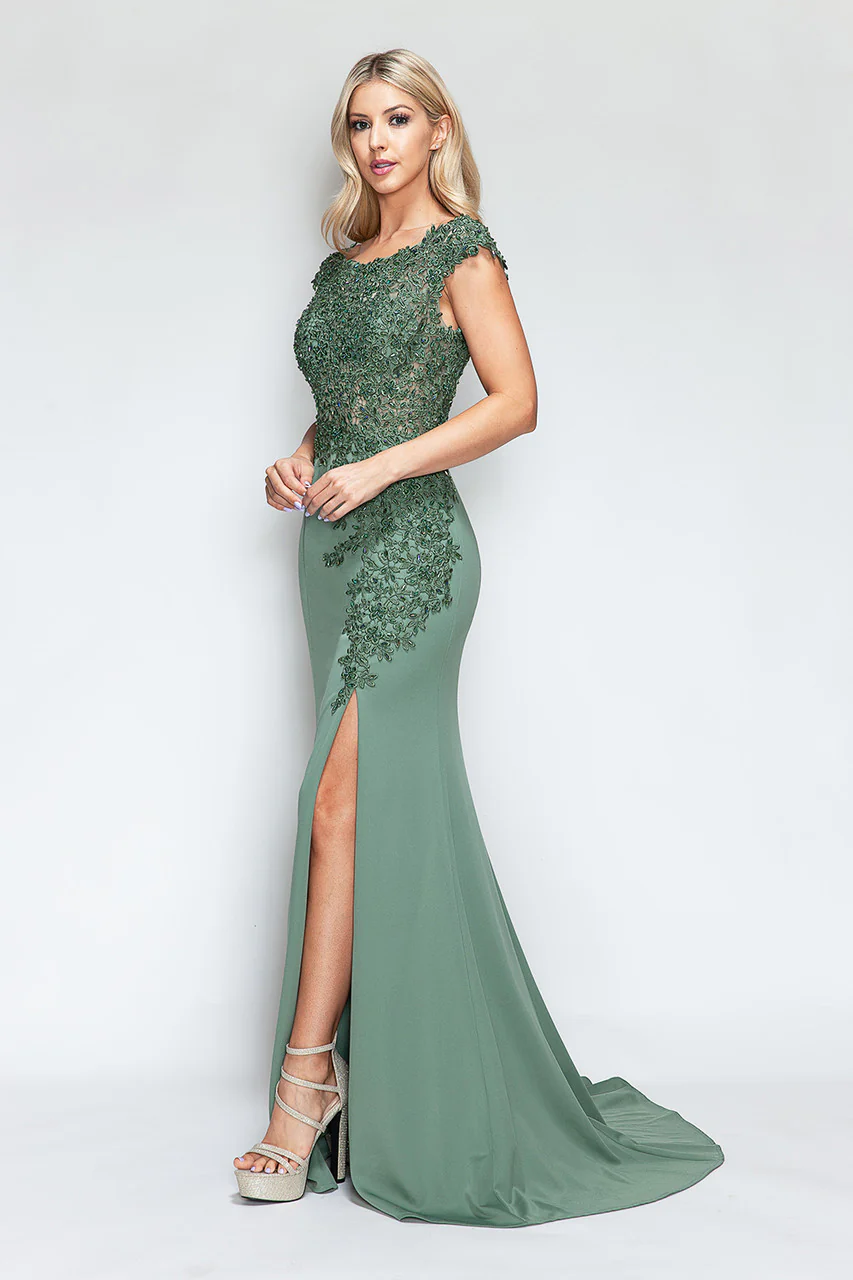Clearance Lilac & Black Size S & 2XL Boat Neck Cap Sleeve Sheath Gown By Lenovia 8343 - Image 9