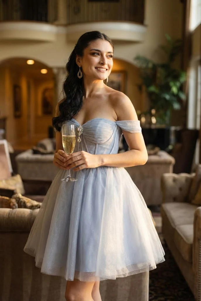 Cocktail Sweetheart Off The Shoulder A-Line Dress - Image 5