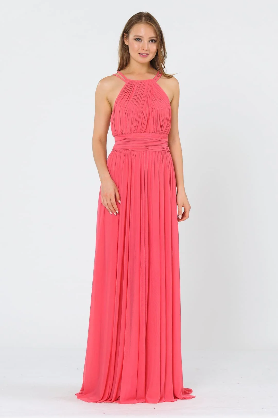 Coral Bridesmaid Dresses-Inexpensive Poly USA 8396 Double Spaghetti